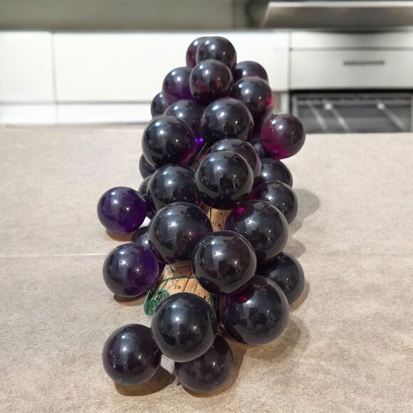 Mid-Century Modern Purple Lucite Grape Cluster with Driftwood Stem Collectible C - Picture 5 of 7